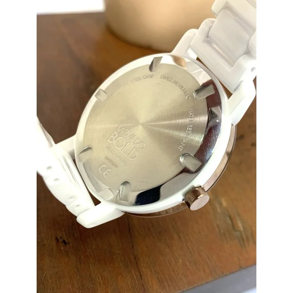 Movado Women's Watch 3600753 Bold White Dial Rose Gold Swiss Quartz 36mm Ceramic